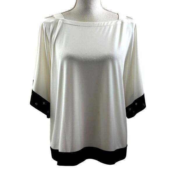 Chico's Travelers black/white grommet top, dramatic, packable, colorblock - Picture 1 of 5